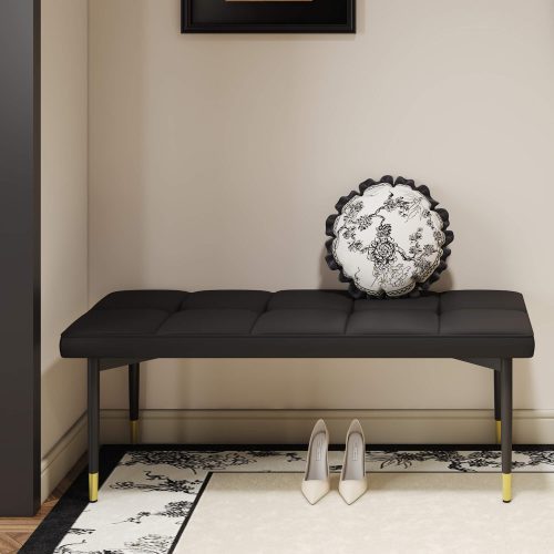 47*16 Inch Multifunctional Black Shoe Bench - Faux PU Cushion