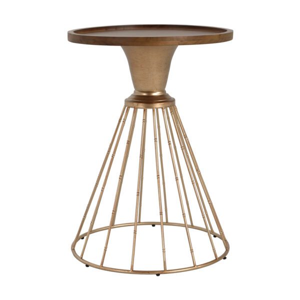 HOLLOW EDGE RETRO ART PINE SIDE TABLE, ANTIQUE GOLD + NATURAL COLOR