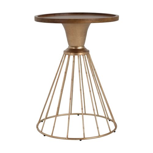 HOLLOW EDGE RETRO ART PINE SIDE TABLE, ANTIQUE GOLD + NATURAL COLOR