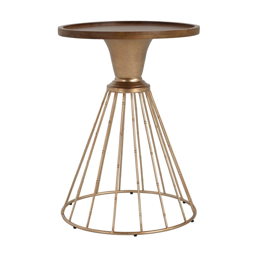 HOLLOW EDGE RETRO ART PINE SIDE TABLE, ANTIQUE GOLD + NATURAL COLOR