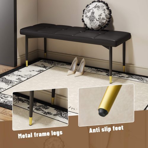 47*16 Inch Multifunctional Black Shoe Bench - Faux PU Cushion