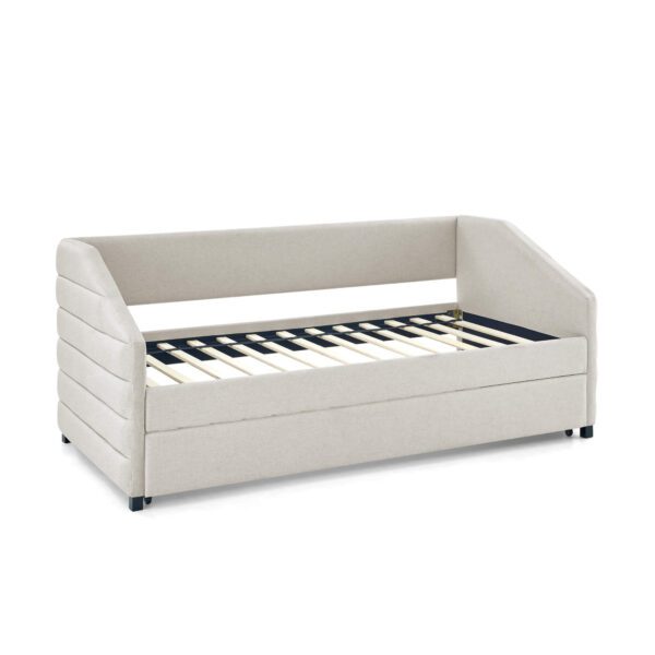 Twin Size Daybed with Trundle Upholstered Tufted Sofa Bed, Linen Fabric, Beige (82.5"x42.5"x34")