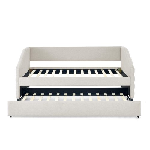 Twin Size Daybed with Trundle Upholstered Tufted Sofa Bed, Linen Fabric, Beige (82.5"x42.5"x34")