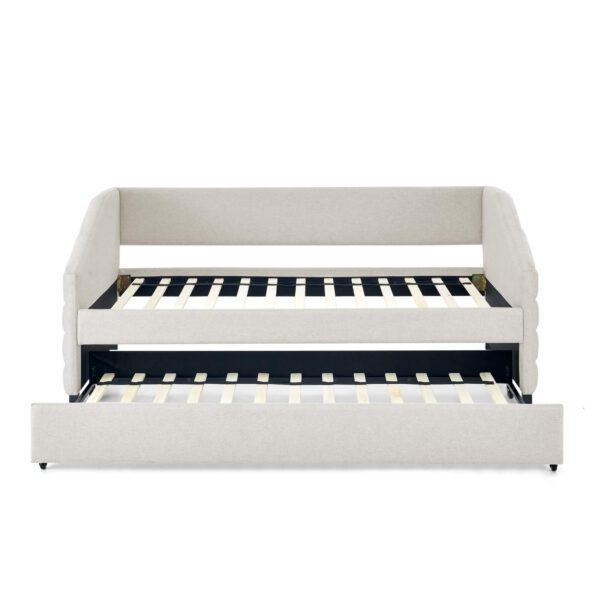Twin Size Daybed with Trundle Upholstered Tufted Sofa Bed, Linen Fabric, Beige (82.5"x42.5"x34")