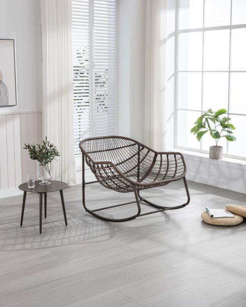 Spun-polyester Outdoor Rattan Rocking Chair,Padded Cushion Rocker Recliner Chair Outdoor for Front Porch