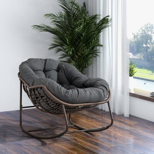 Spun-polyester Outdoor Rattan Rocking Chair,Padded Cushion Rocker Recliner Chair Outdoor for Front Porch