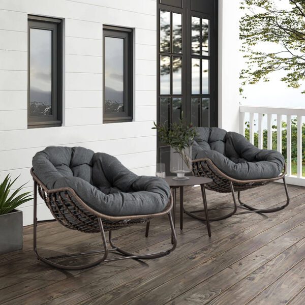 Spun-polyester Outdoor Rattan Rocking Chair,Padded Cushion Rocker Recliner Chair Outdoor for Front Porch