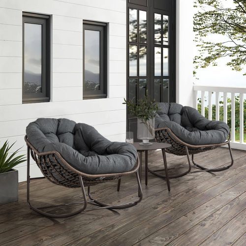 Spun-polyester Outdoor Rattan Rocking Chair,Padded Cushion Rocker Recliner Chair Outdoor for Front Porch
