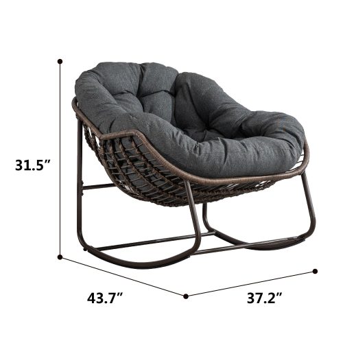 Spun-polyester Outdoor Rattan Rocking Chair,Padded Cushion Rocker Recliner Chair Outdoor for Front Porch