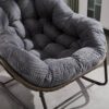 Velvet Outdoor Rattan Rocking Chair,Padded Cushion Rocker Recliner Chair Outdoor for Front Porch