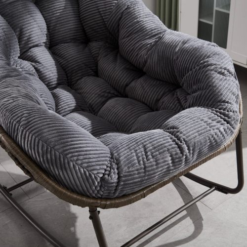 Velvet Outdoor Rattan Rocking Chair,Padded Cushion Rocker Recliner Chair Outdoor for Front Porch