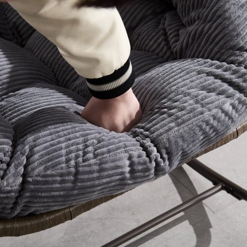 Velvet Outdoor Rattan Rocking Chair,Padded Cushion Rocker Recliner Chair Outdoor for Front Porch